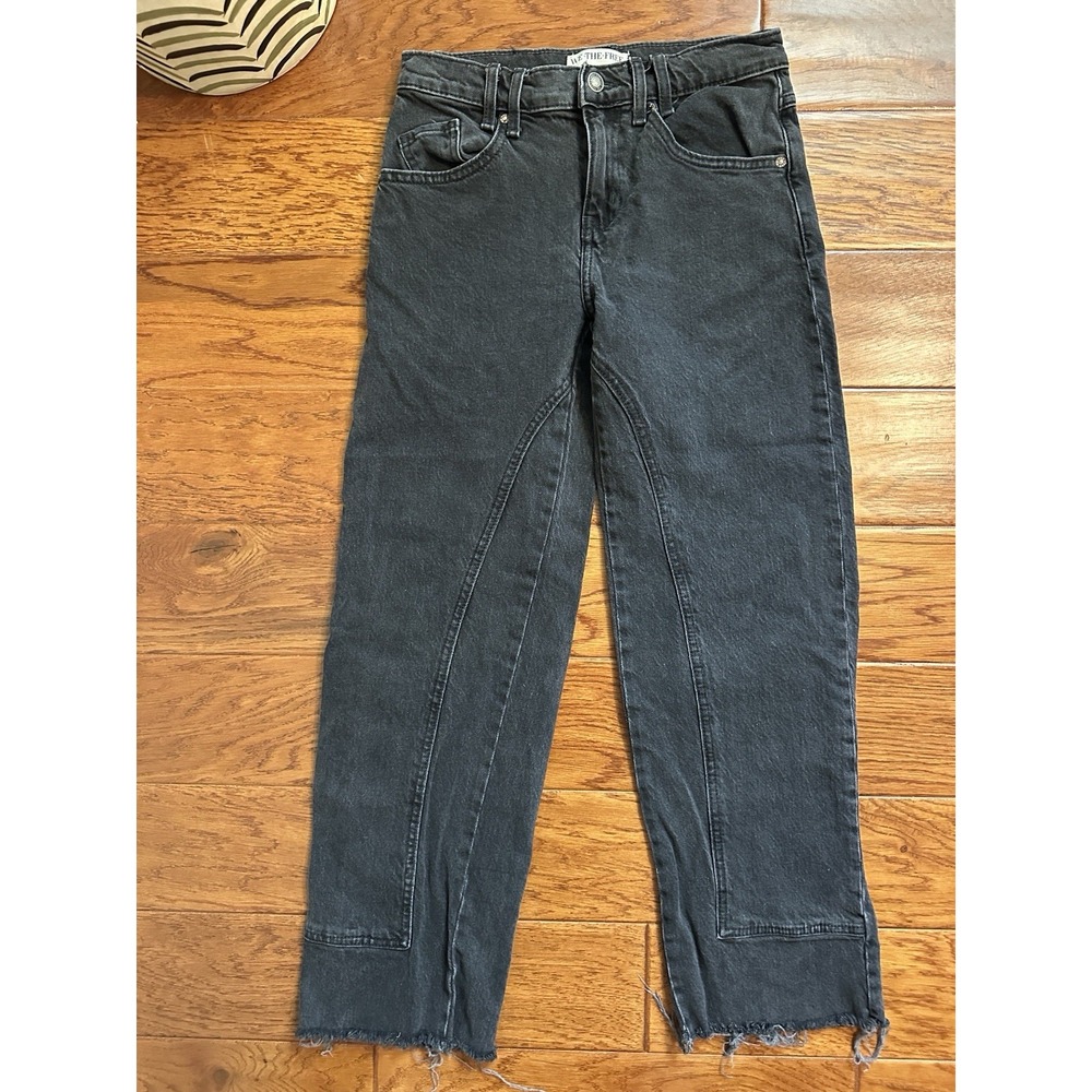 Free People We The Free Risk Taker High Rise Straight Jeans Washed Black 24